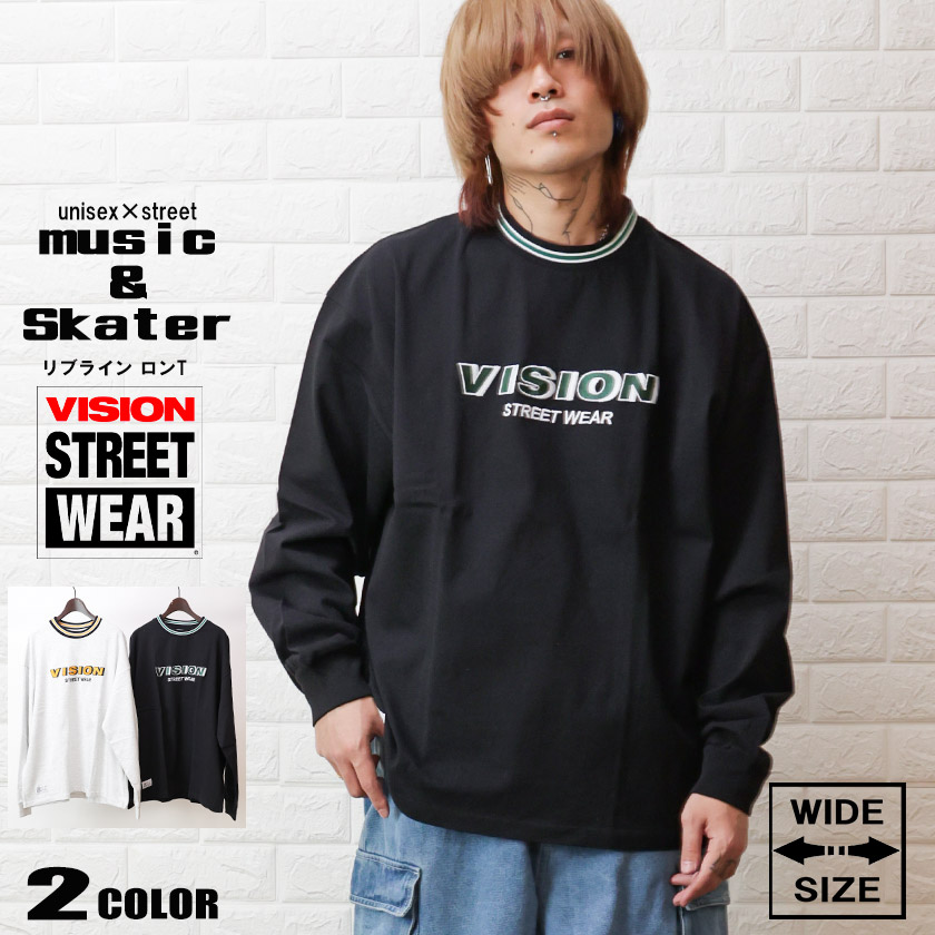 VISION street wear (ヴィジョン) リブライン ロンT リブ ライン ワイド ブラック 黒 グレー M L LL XL 2L  男女兼用 3305027 :3305027:Beans webshop 通販 