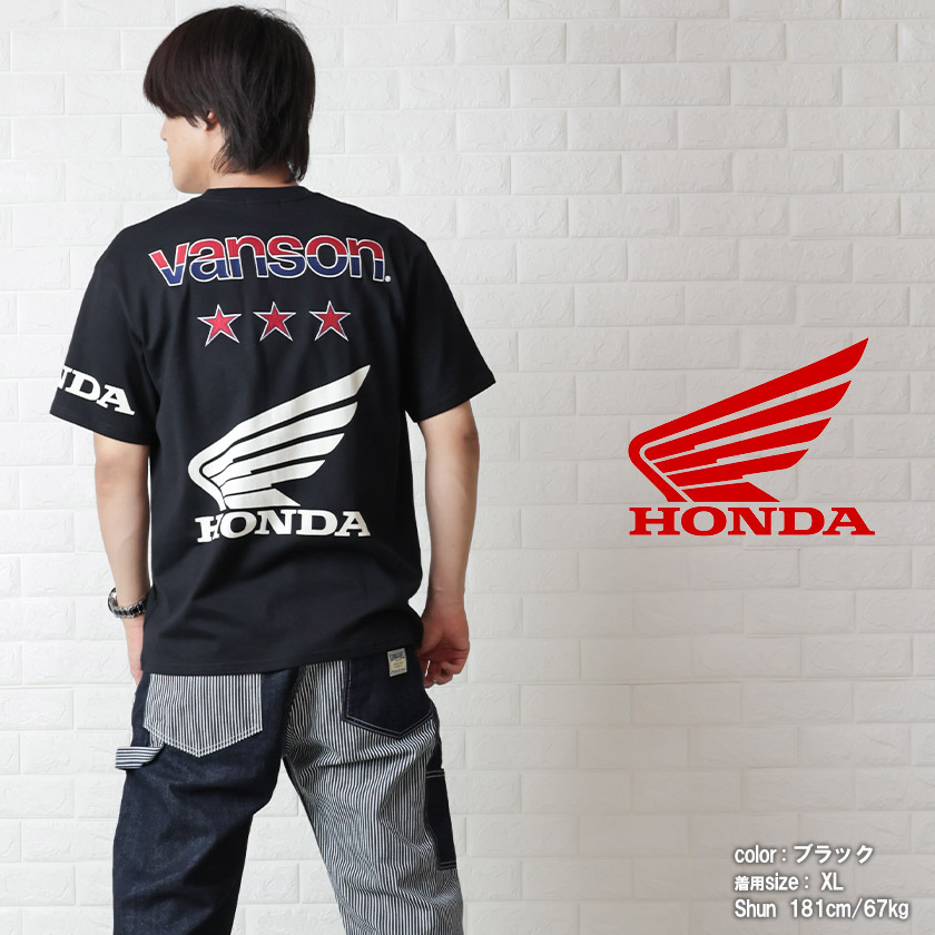 VANSON（バンソン） ホンダ Tシャツ メンズ 刺繍 半袖tシャツ バイカー