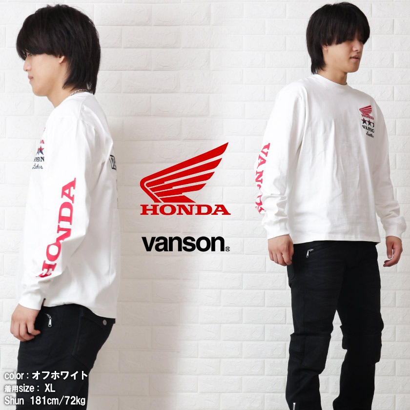 VANSON（バンソン） ロンT ホンダコラボ 刺繍 天竺 メンズ 長袖Tシャツ