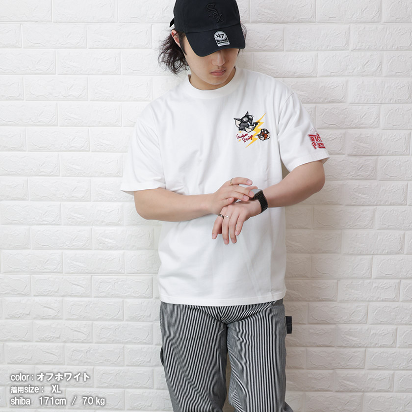 VANSON x TOM&JERRY コラボTシャツ トムとジェリー バイカー 半袖 Tシャツ サンダー メンズ tjv-2321｜beans-webshop｜03