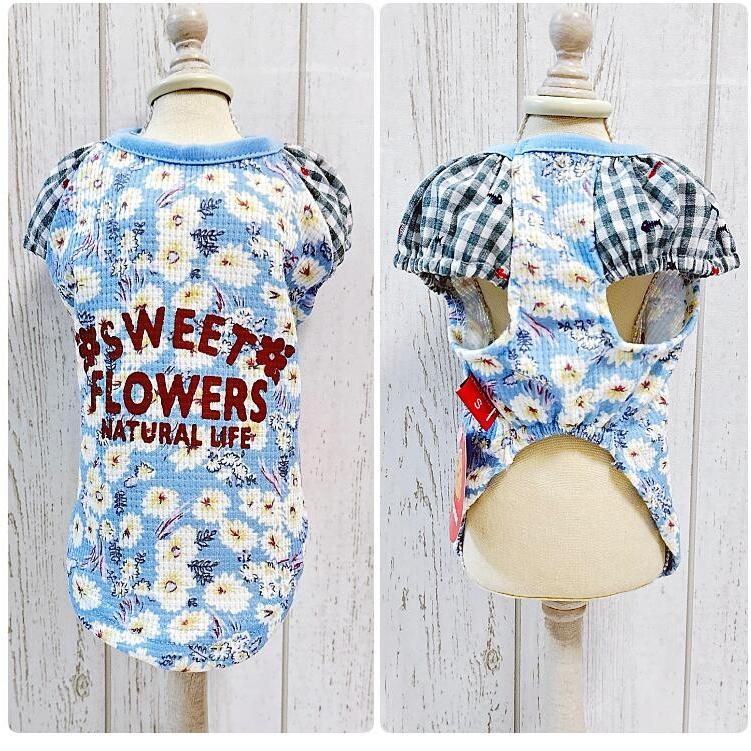 犬服 Tシャツ 春夏 花柄 リブ プルオーバー コットン60% ポリエステル