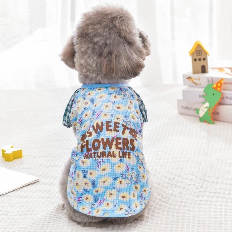 犬服 Tシャツ 春夏 花柄 リブ プルオーバー コットン60% ポリエステル