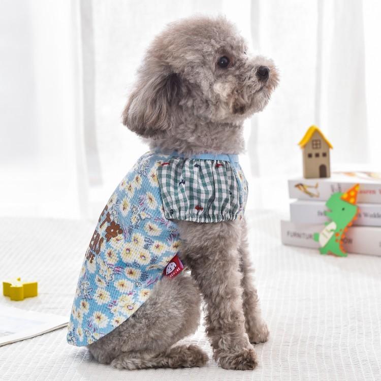 犬服 Tシャツ 春夏 花柄 リブ プルオーバー コットン60% ポリエステル