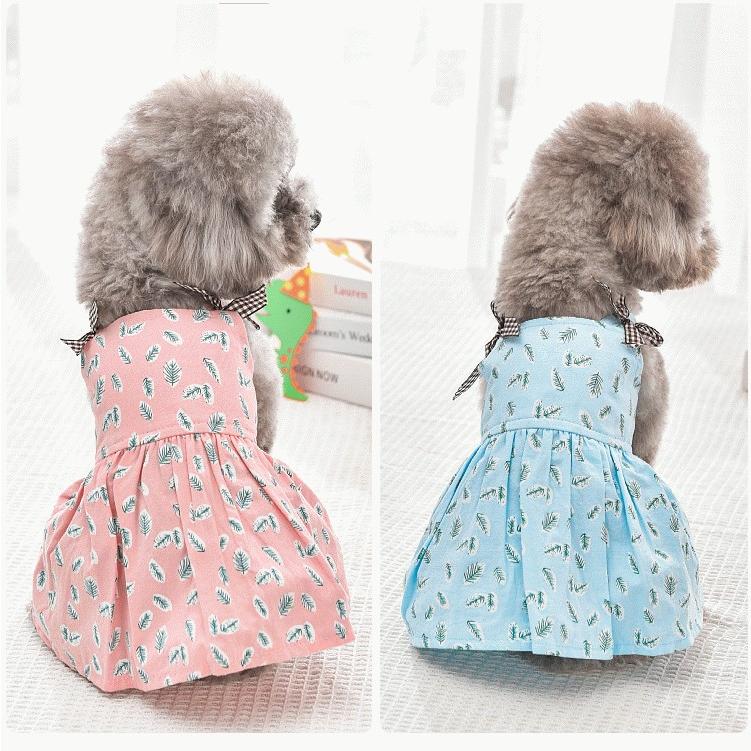 犬服 キャミワンピース 春夏 ポリエステル100% リーフ柄 小型犬 中型犬