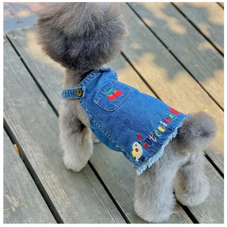 犬服 犬 服ワンピース チェリー 刺繍 デニム ブランド 犬の服