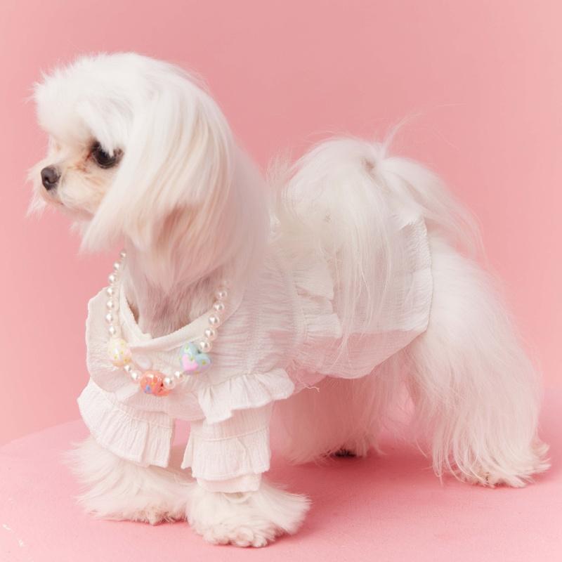 犬服 ワンピース 春夏 ポリエステル100% 袖フリル ホワイト 小型犬