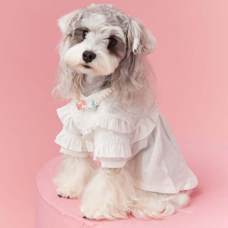 犬服 ワンピース 春夏 ポリエステル100% 袖フリル ホワイト 小型犬