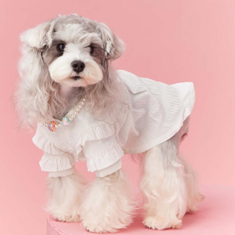 犬服 ワンピース 春夏 ポリエステル100% 袖フリル ホワイト 小型犬