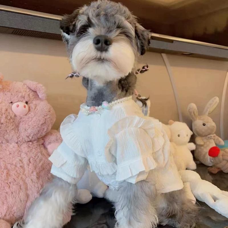 犬服 ワンピース 春夏 ポリエステル100% 袖フリル ホワイト 小型犬