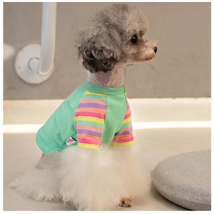 犬服 シャツ 通年 綿100％ マルチカラーボーダー 小型犬 中型犬 XS〜XL