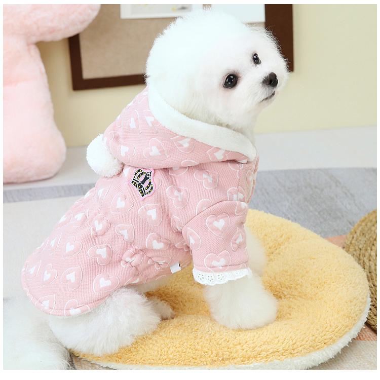 犬服 裏起毛コート 秋冬 ハート柄 ポコポコ生地 小型犬 中型犬 S M L