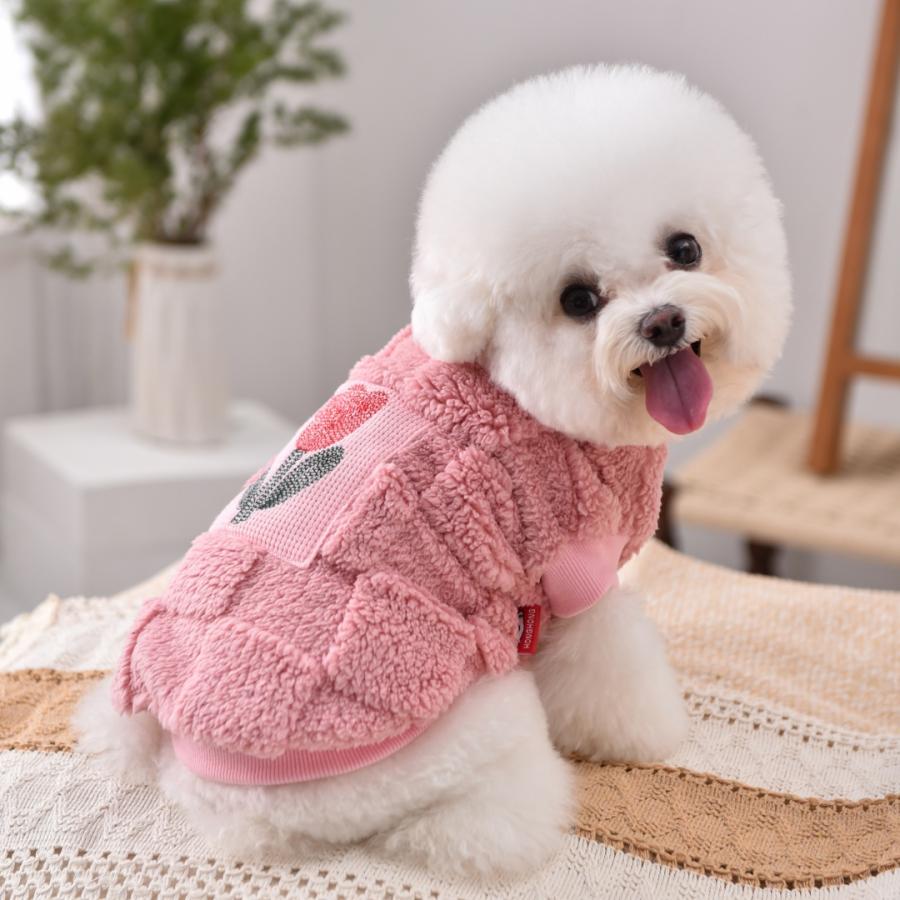 犬服 ベスト 秋冬 両面ボア フラワー刺繍 防寒 小型犬 中型犬 XS〜2XL