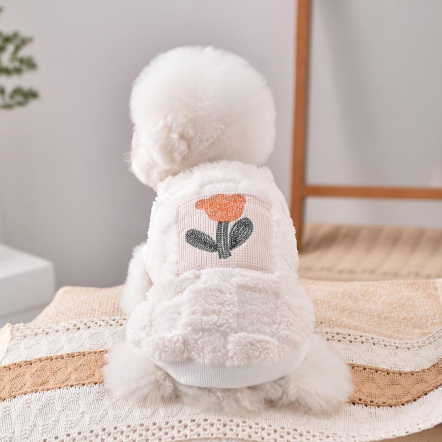 新商品 犬服 ドッグウェア 両面ボア フラワー刺繍 ベスト 秋冬 防寒