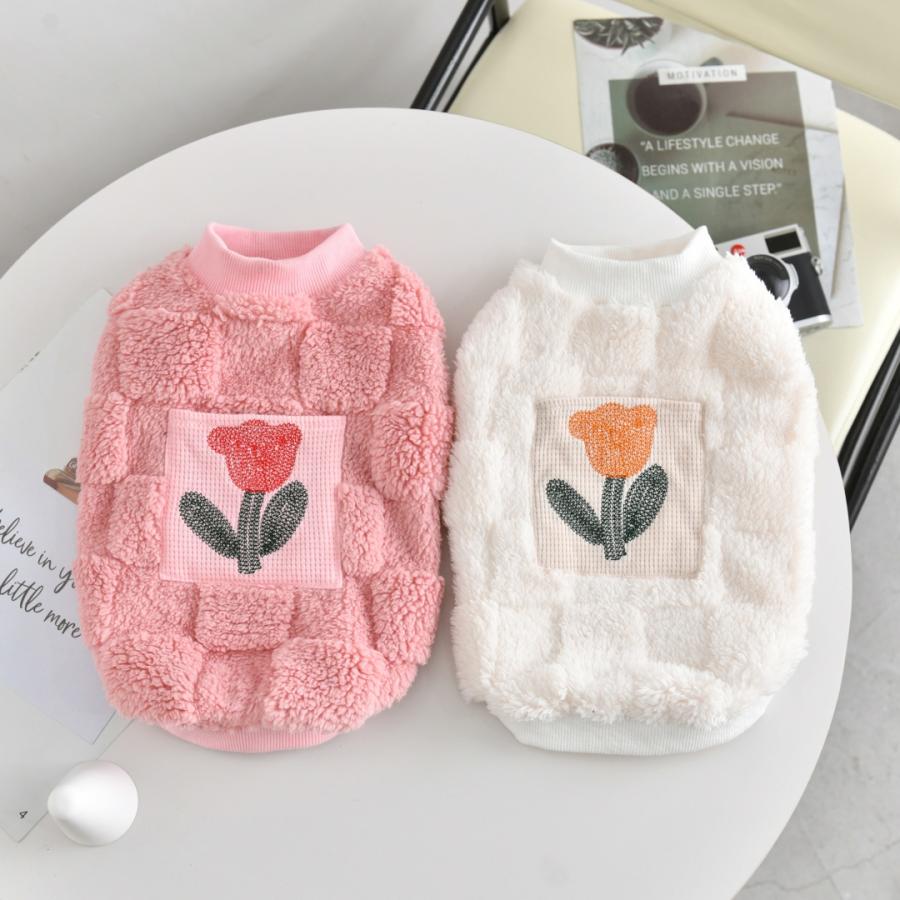 新商品 犬服 ドッグウェア 両面ボア フラワー刺繍 ベスト 秋冬 防寒