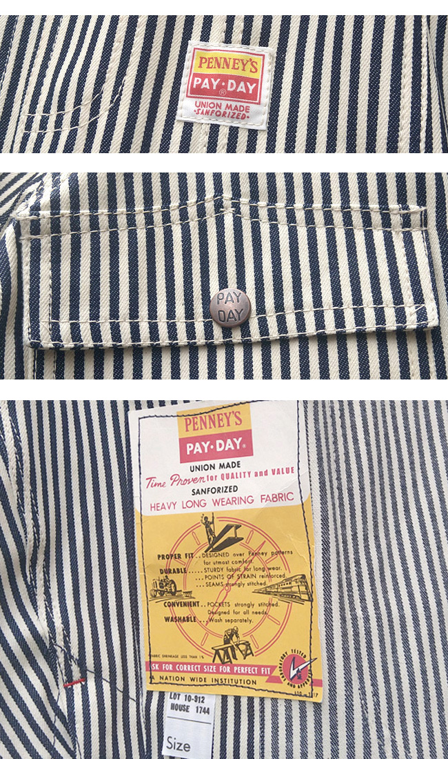 PAYDAY（ペイデイ） 復刻 ぺニーズカバーオール ヒッコリー 50s