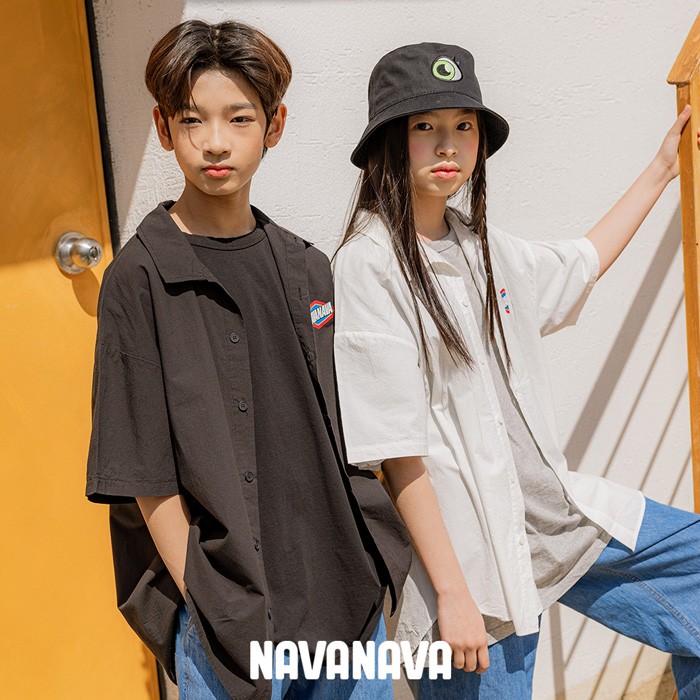 ナバナバ 半袖シャツ NAVANAVA 子供服 韓国 Kファッション ボタンダウン 韓流 ストリート 男女兼用 白 黒 ビックシルエット オーバーサイズ 小中学生 安い｜bearfoot-shoes｜08