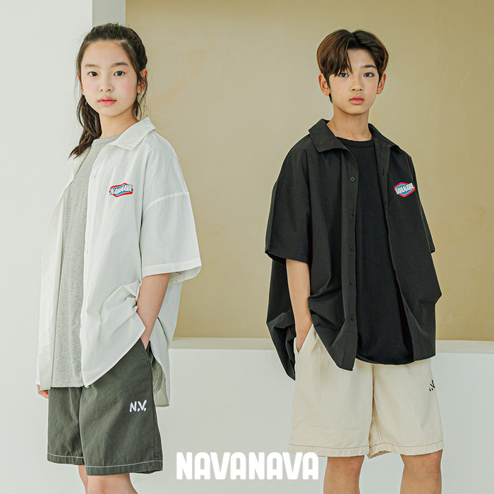 ナバナバ 半袖シャツ NAVANAVA 子供服 韓国 Kファッション ボタンダウン 韓流 ストリート 男女兼用 白 黒 ビックシルエット オーバーサイズ 小中学生 安い｜bearfoot-shoes｜12