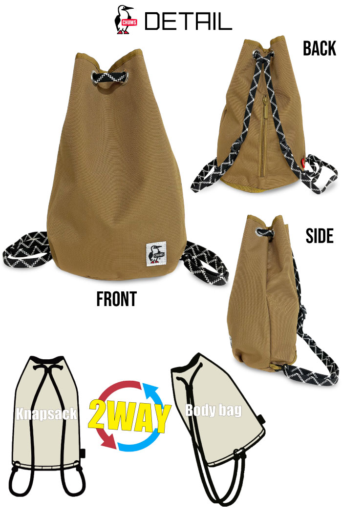 CHUMS チャムス ナップサック ボディバック 巾着バッグ 2Way サブバッグ リサイクル ワンショルダー ボンサック CH60-3727｜bears-mall｜06