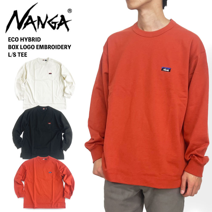 NANGA ナンガ エコハイブリッド ボックスロゴ エンブロイダリーロングスリーブティー 長袖Tシャツ ロンT 刺繍ロゴ NW2411-1G803 TC｜bears-mall