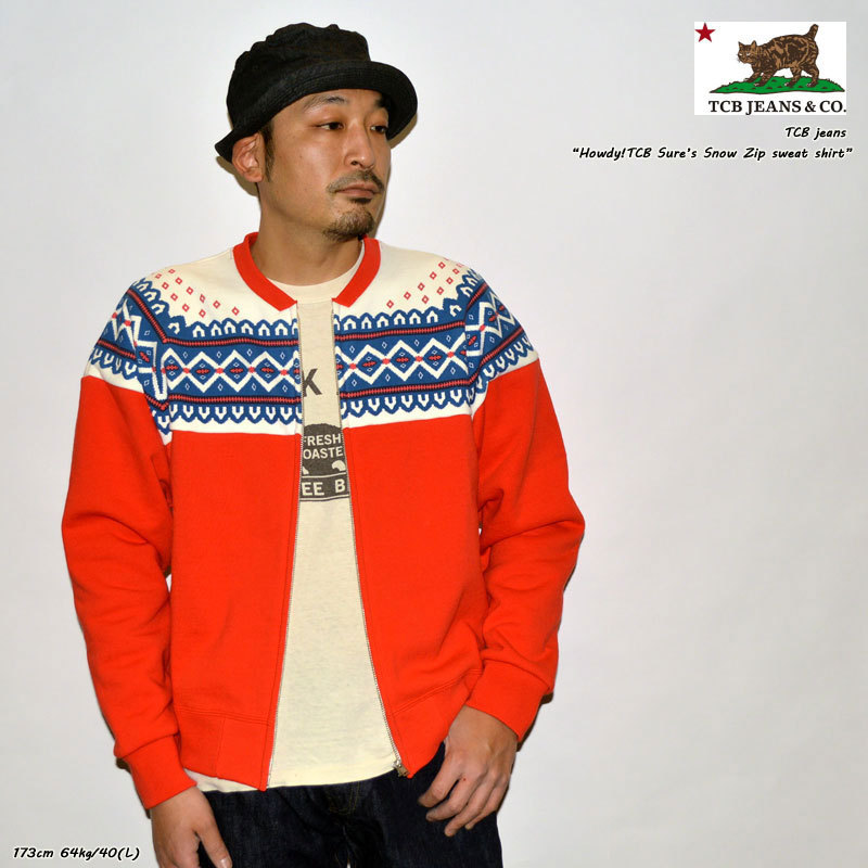 ティーシービージーンズ TCB jeans Sure's Snow Zip sweat shirt 雪柄