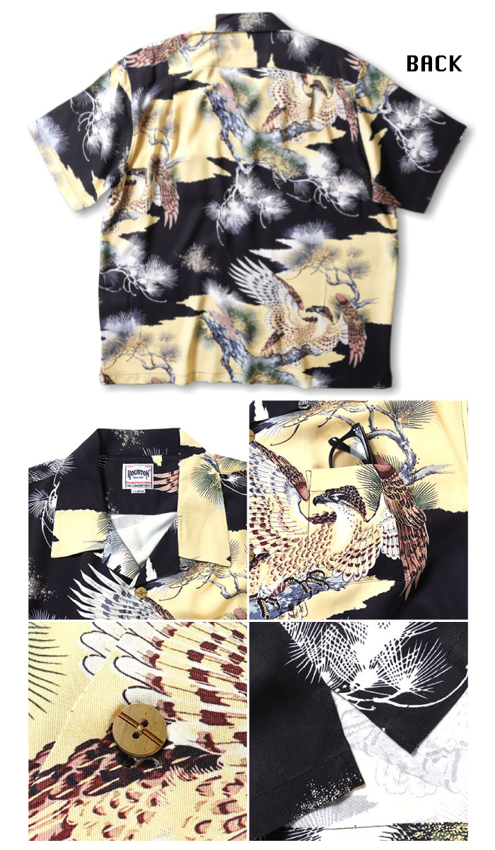 【美品】Houston ヒューストン　開襟シャツ　アロハシャツ　鷹　和柄　M 美品】Houston ヒューストン 開襟シャツ アロハシャツ 鷹 和柄 M