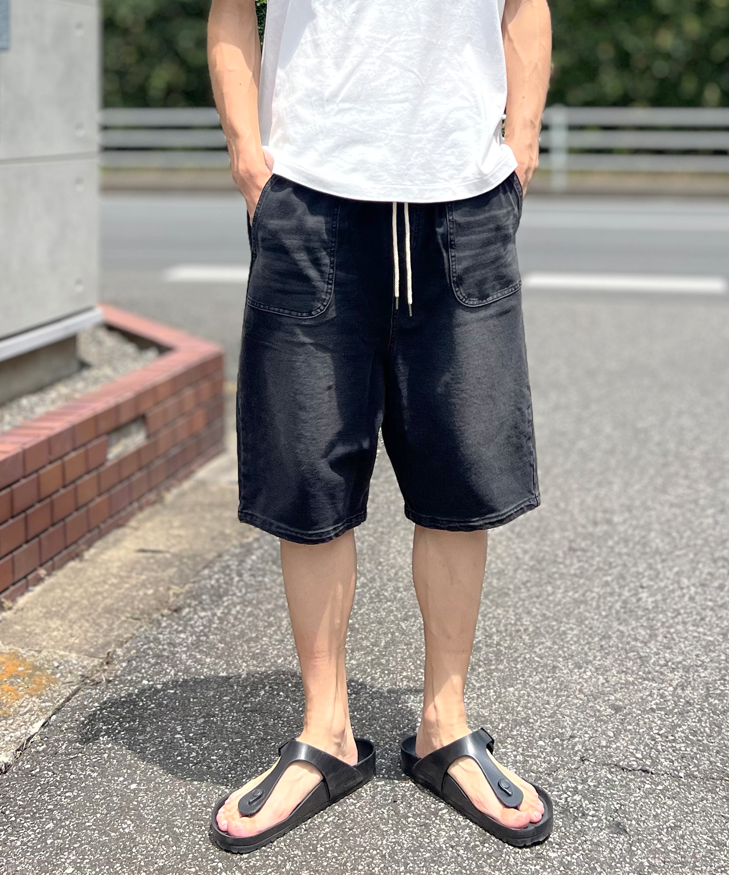 BEATJIVE ハーフパンツ メンズ 五分丈 カットデニム 膝下 短パン