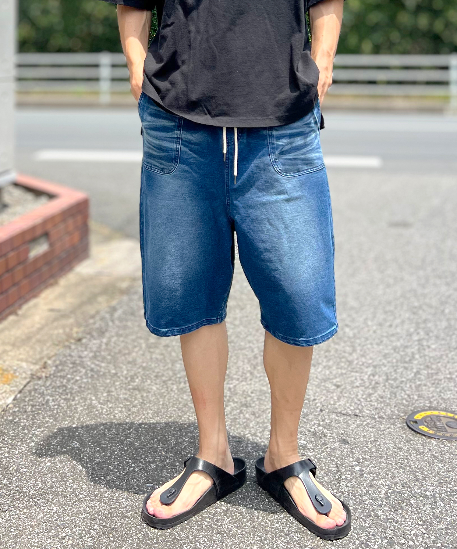 【冬バーゲン★特別送料無料！】 BEATJIVE ハーフパンツ メンズ 五分丈 カットデニム 膝下 短パン パンツ