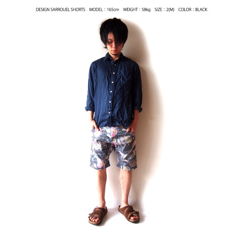 BEATJIVE サルエルパンツ メンズ ショートパンツ 総柄 サルエル