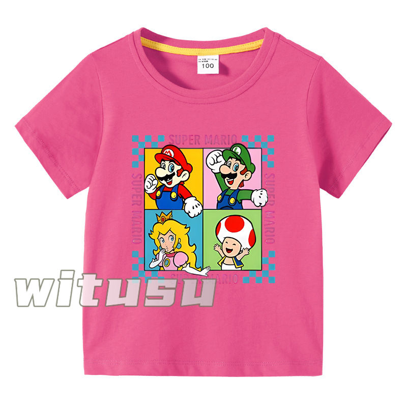 【15色】春夏新作 子供服 半袖Tシャツ スーパーマリオ 100%綿 ラウンドネック 丸首 男の子女...