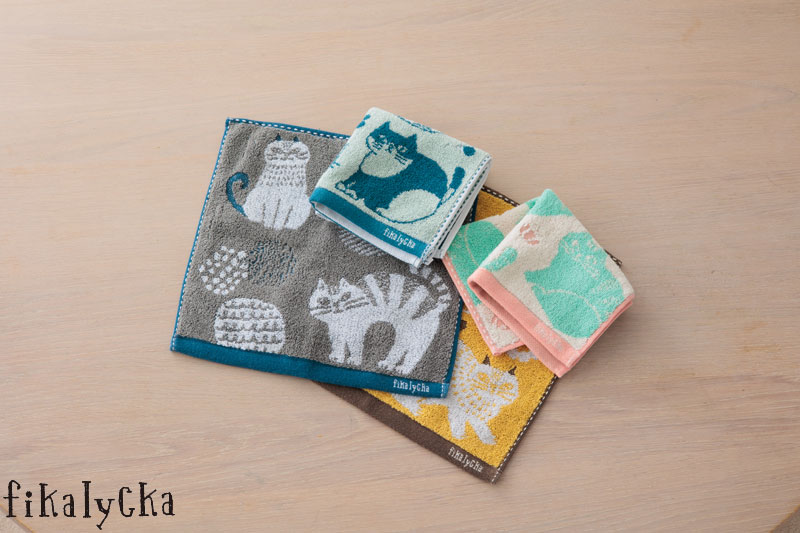 タオルハンカチ 北欧 fikalycka 猫 猫グッズ ジャガード織 メール便可