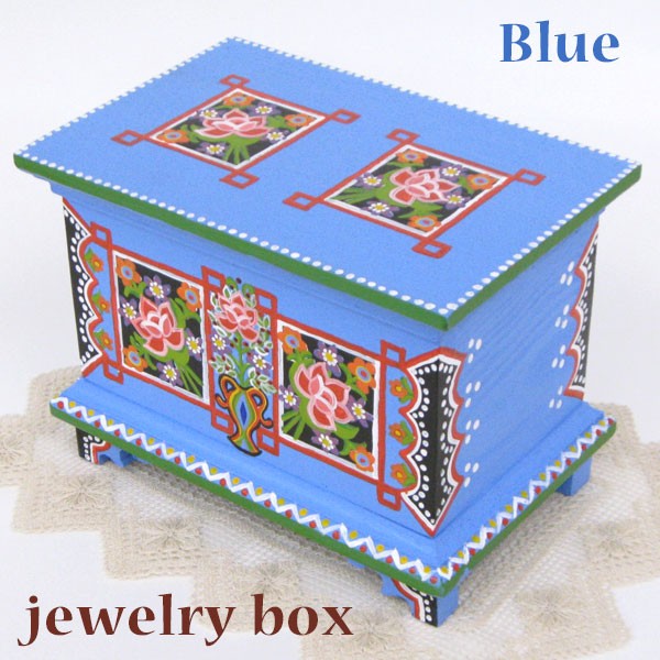 ポーランド フォークアート 木の小箱 木製 小物入れ 宝石箱 ブルー