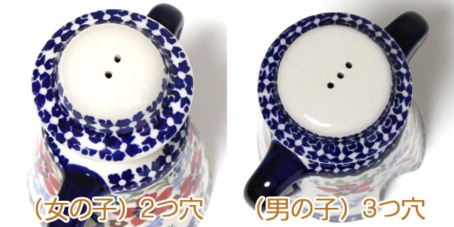 ポーランド陶器・食器 ソルト＆ペッパー 女の子と男の子 花柄