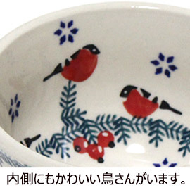 ポーランド陶器 食器4点 未使用品 ポーランド陶器・食器 ボウル M 10.5cm 赤い実と赤い鳥 マニュファク