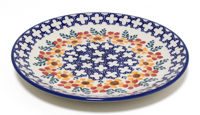 ポーランド 食器 陶器 プレート 22cm お花柄クロス模様 マニュファク