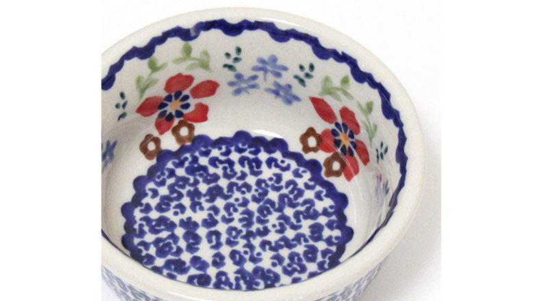 ポーランド陶器・食器 ボウル S 9cm 深みのある赤のお花柄