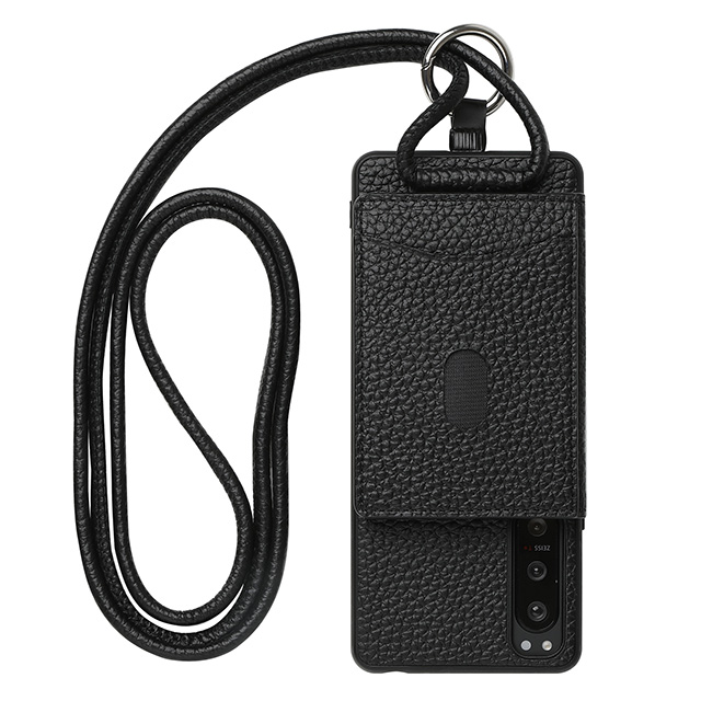 Xperia等　各機種対応ショルダー本革黒スマホケース　コンチョ・マグネット ショルダーブラックスマホケース 4ポケ コンチョマグネットタイプ