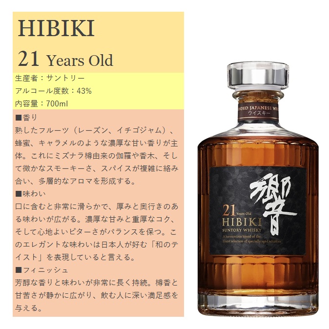 サントリーウイスキー 響 サントリー 21年 箱付き 700ml 43