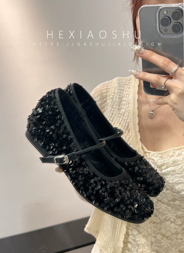 極美品　SY 黒 スパンコール フラットシューズ 極美品 SY 黒 スパンコール フラットシューズ - バレエセール