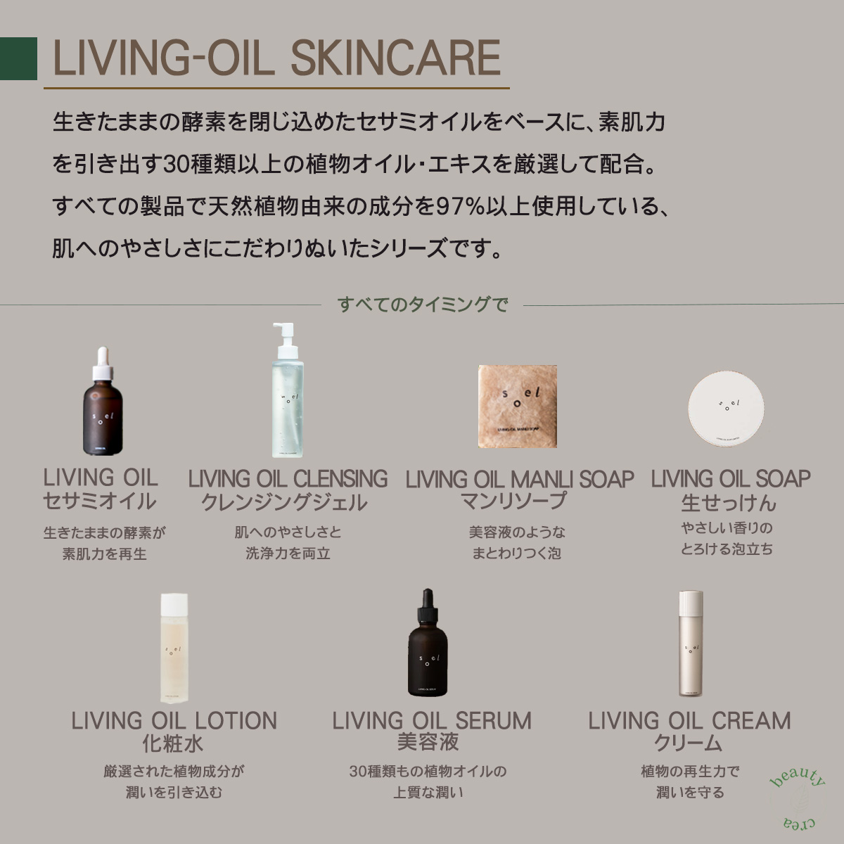 洗顔 保湿クリーム 化粧水 導入液 soel LIVING-OIL 4LIFE 4種アソート 