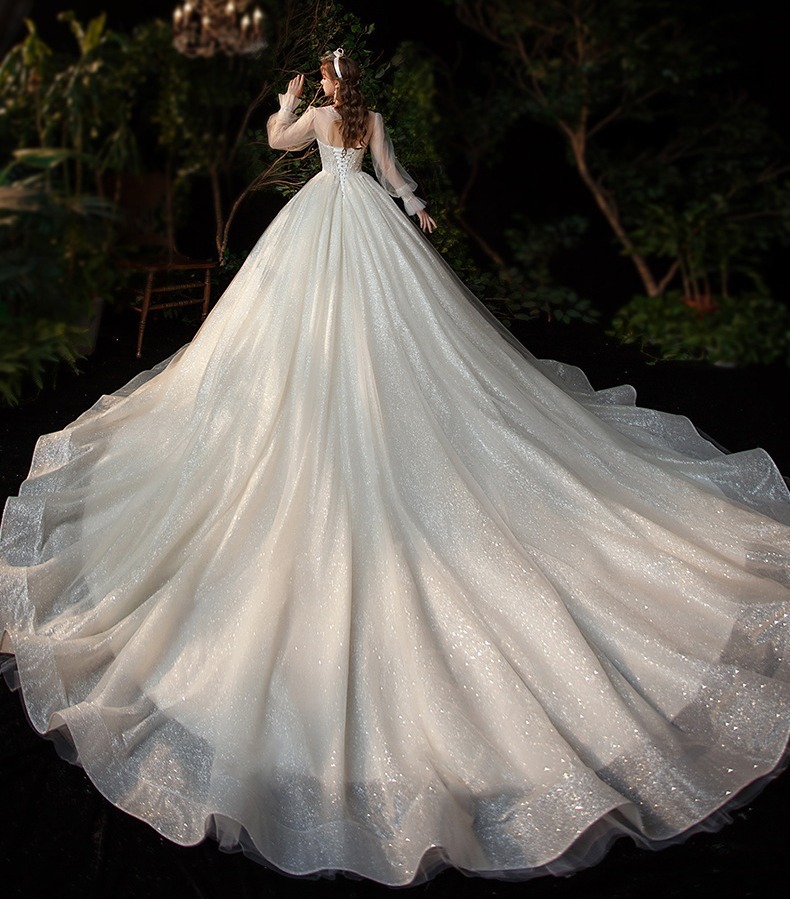 ダブル／ミストブルー 新品ウェディングドレス ウエディングドレス白 パーティー 可愛い 花嫁ロングドレス 結婚式 トレーンライン 二次会 フォームドレス  お呼ばれ 挙式hs6944