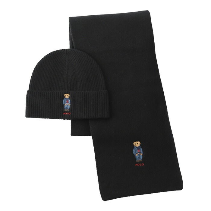 LAUREN RALPH LAUREN* ニット帽×マフラー 2点セット black POLO RALPH LAUREN 【並行輸入品】ポロラルフローレン ニット帽
