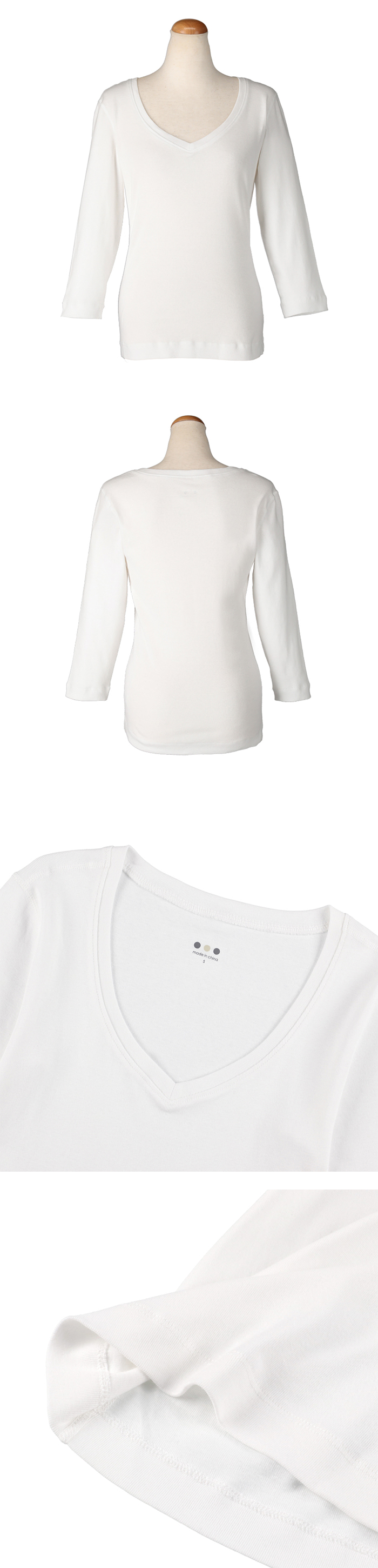 three dots 【並行輸入品】スリードッツ Tシャツ Vネック 七分袖