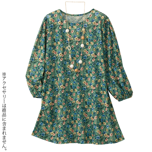 日本製 転写プリント花柄チュニック 全2色 チュニック トップス 丸首