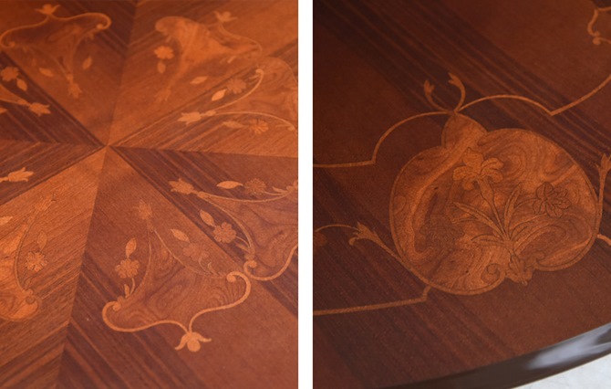 イタリア製 象嵌 猫脚１１０Φテーブル・シックエレガントバージョン アンティーク調 クラシック ヨーロピアン 象嵌家具 ダイニングテーブル