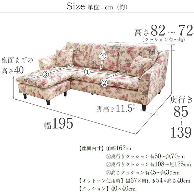 △予約△バレンシア 薔薇の3WAYカウチソファー ヨーロピアン