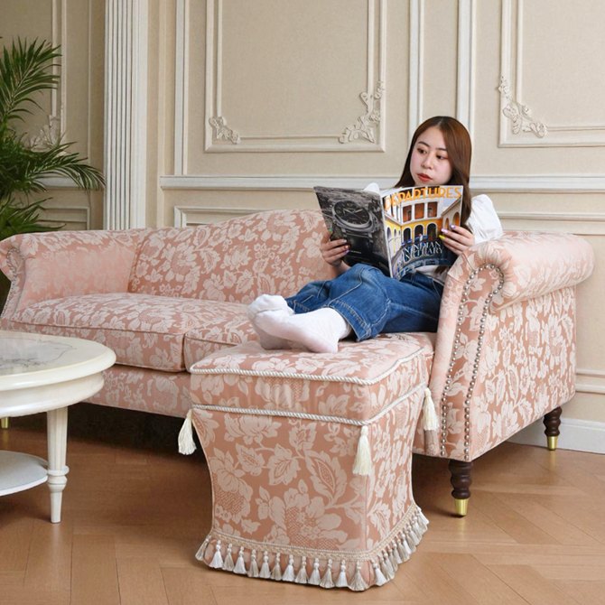 姫系 ロココ調 タッセル付 スツール 幅42cm ピンク 輸入家具 椅子 
