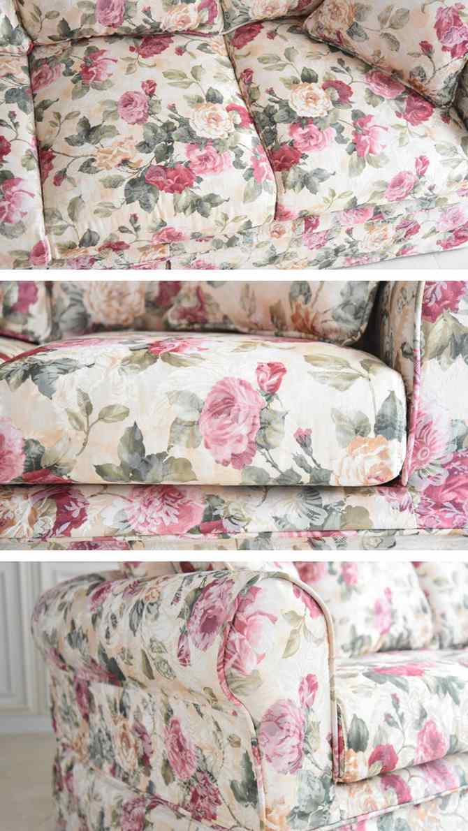 △予約△ソファー 3人掛け おしゃれ 花柄 薔薇 洗えるカバー 着脱