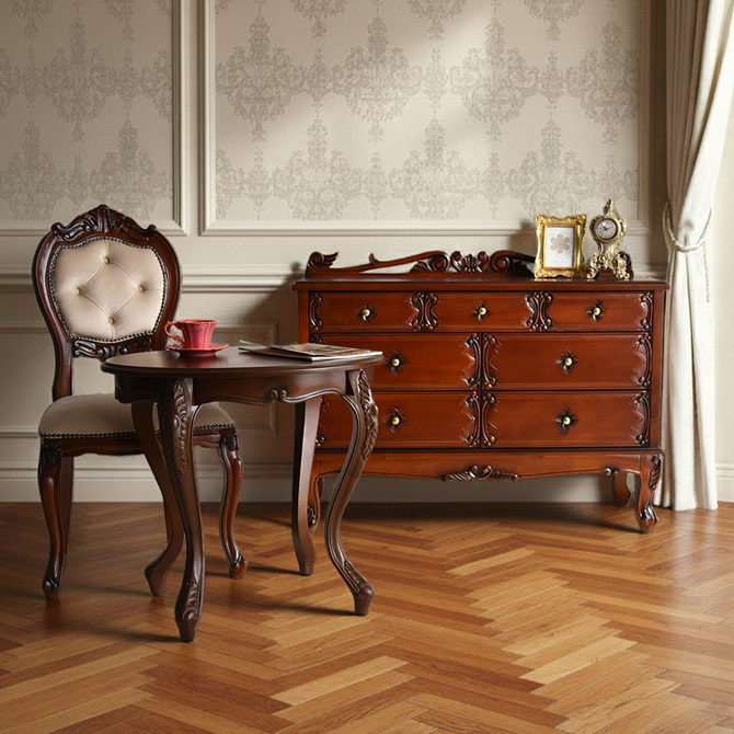 アンティーク調 ワイドチェスト 幅110cm ブラウン 茶色 マホガニー材