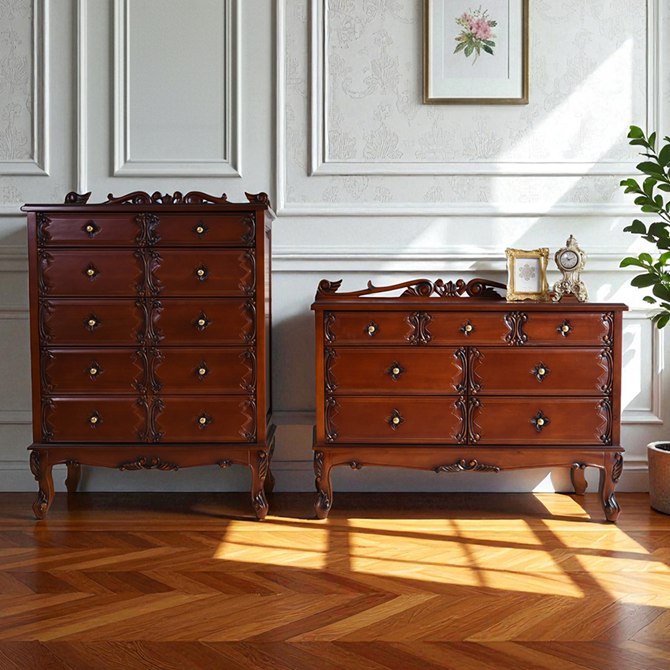 アンティーク調 ワイドチェスト 幅110cm ブラウン 茶色 マホガニー材