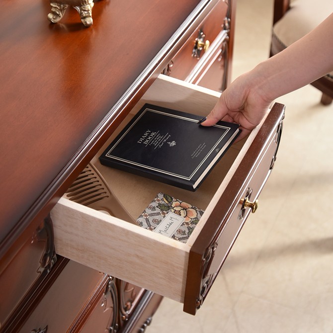 アンティーク調 ワイドチェスト 幅110cm ブラウン 茶色 マホガニー材